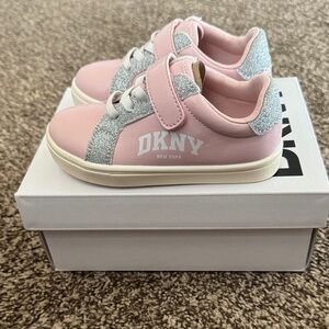 DKNY Pink & Silver Glitter Kids Velcro Sneakers